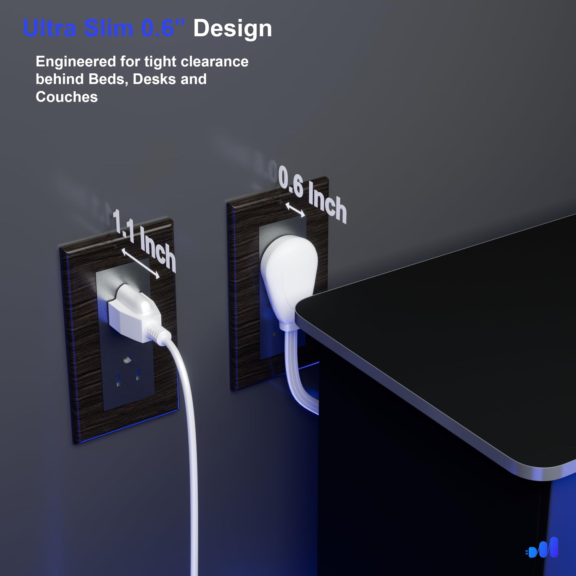 Maximm 3-Outlet 360° Rotating Flat Plug Extension Cord, 14AWG Heavy Duty Flat Wire with Hanging Loop, 2-Sided Multi-Outlet Power Strip, UL Certified