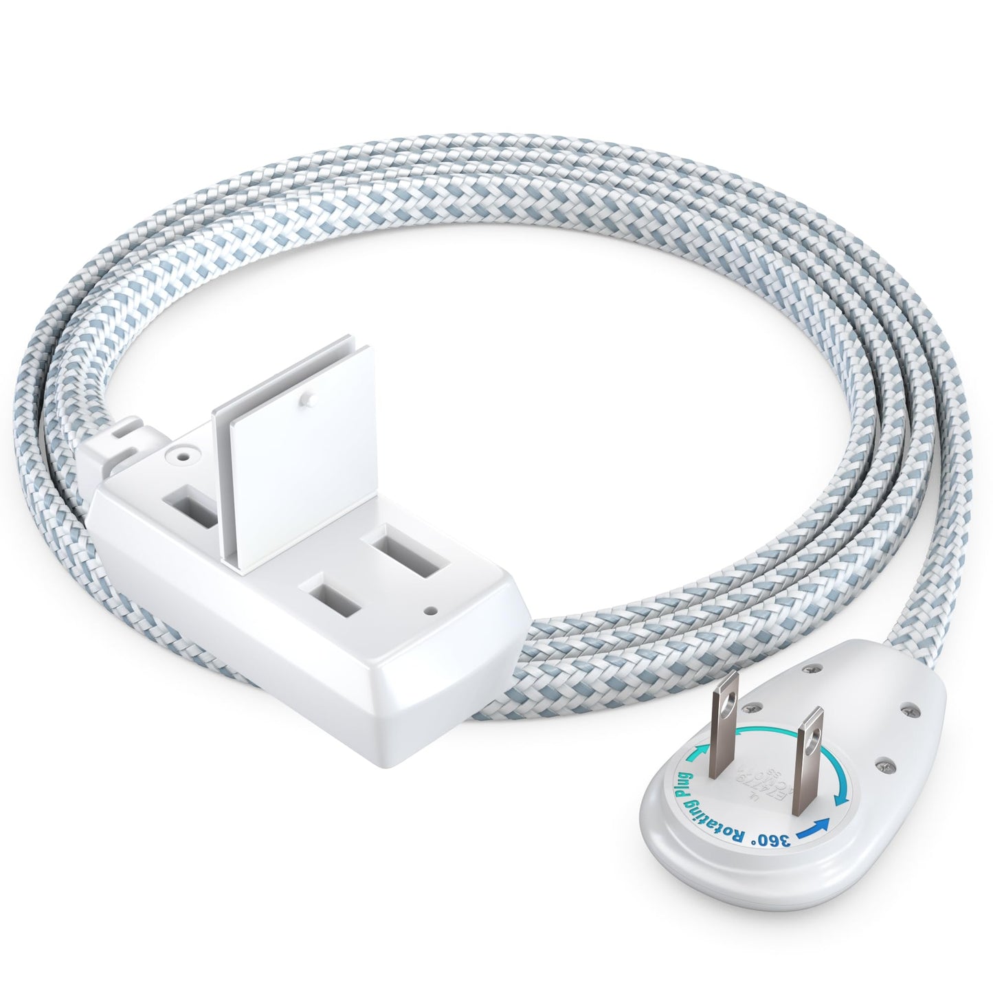 3-Outlet 2-Prong Rotating Flat Extension Cord - Braided
