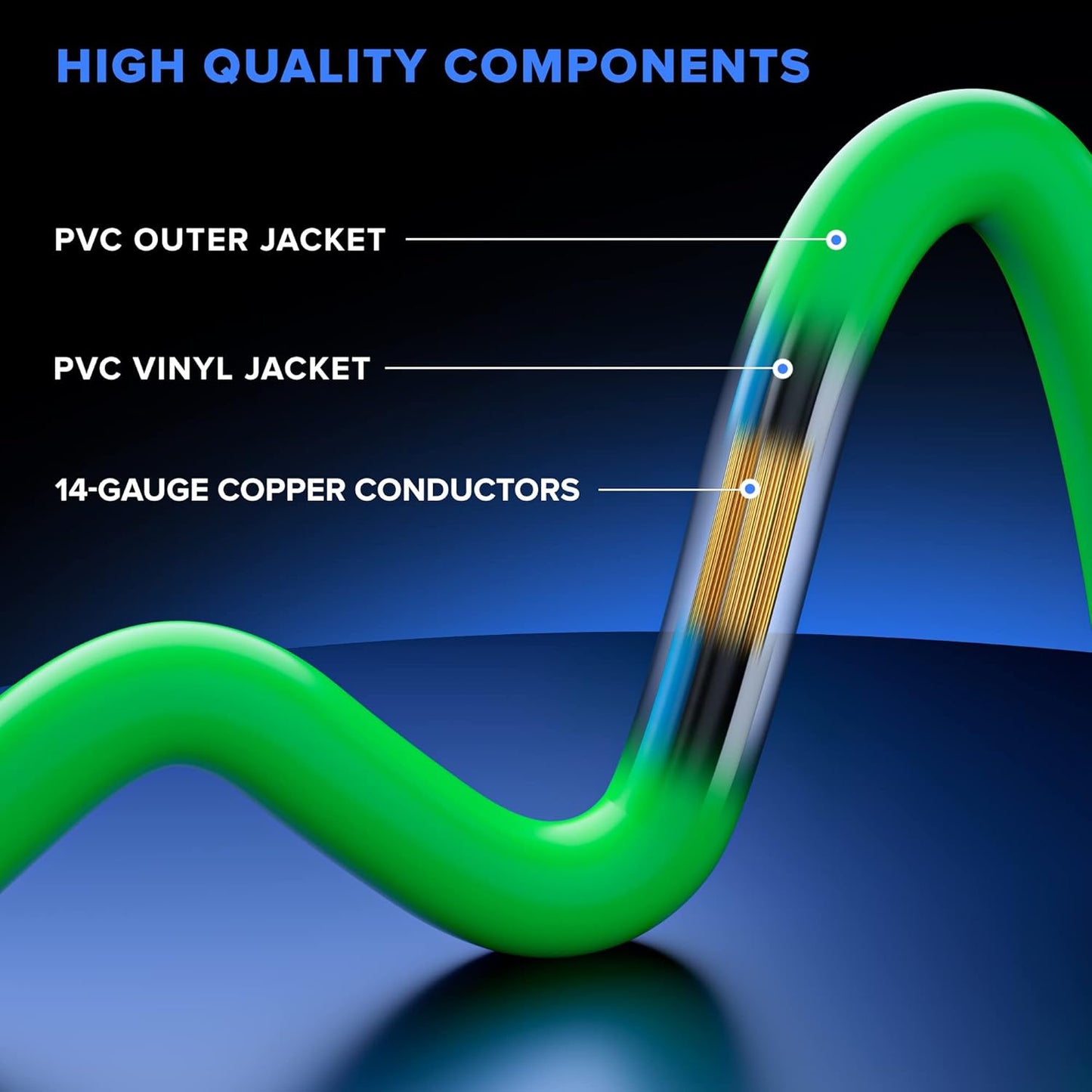 Extension Cord with 3 Outlets, 14 Gauge Indoor/Outdoor