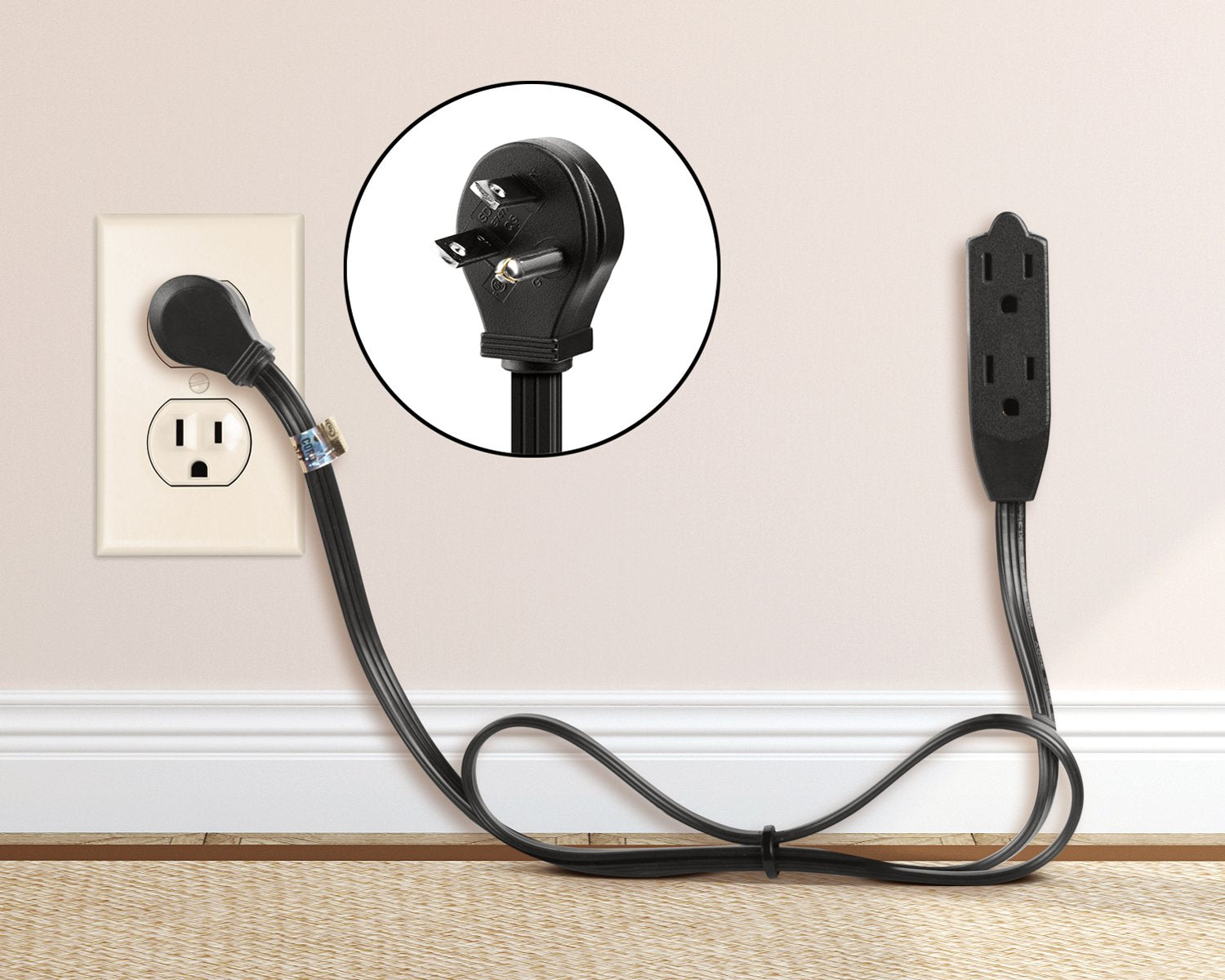 Maximm Cable Flat Plug Extension Cord/Wire, Multi Outlet - 3 Prong Angled Plug Extension Cord