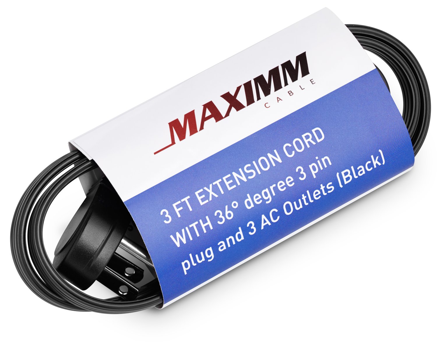 Maximm Cable Flat Plug Extension Cord/Wire, Multi Outlet - 3 Prong Angled Plug Extension Cord