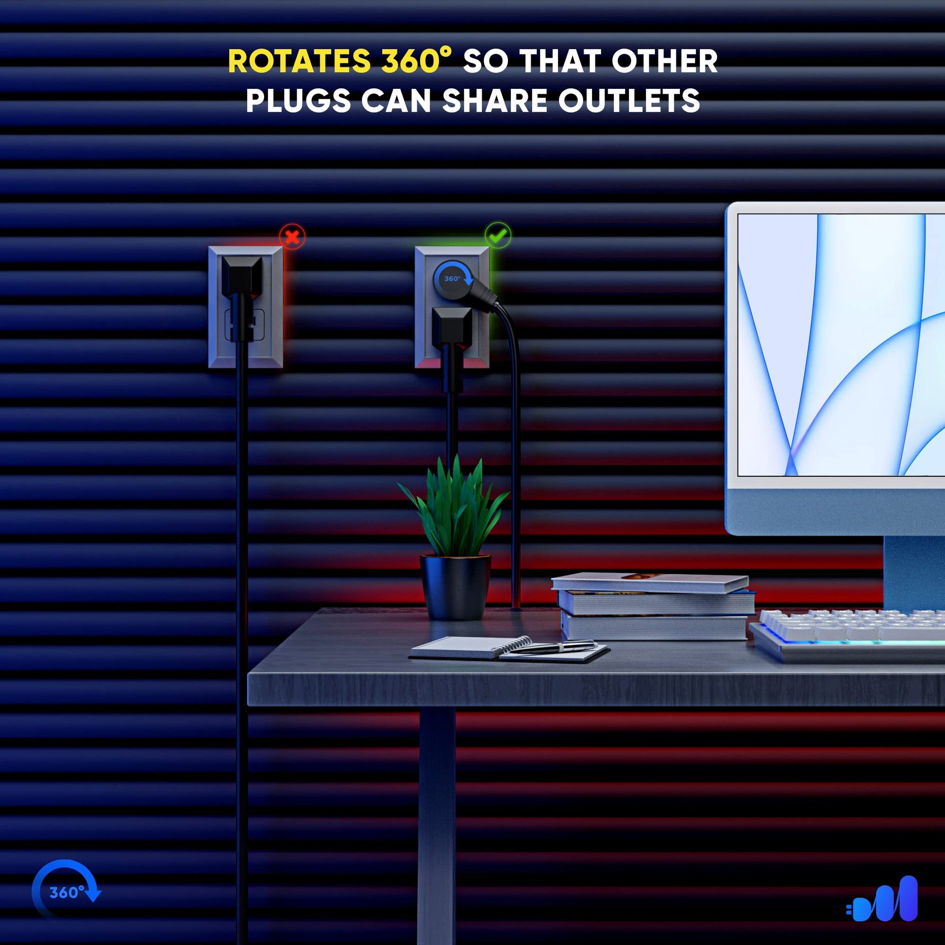 Maximm 360 Degree Rotating Flat Plug - Replacement Power Cord with Open End, 14AWG 3 Conductor, Pigtail Open Cable