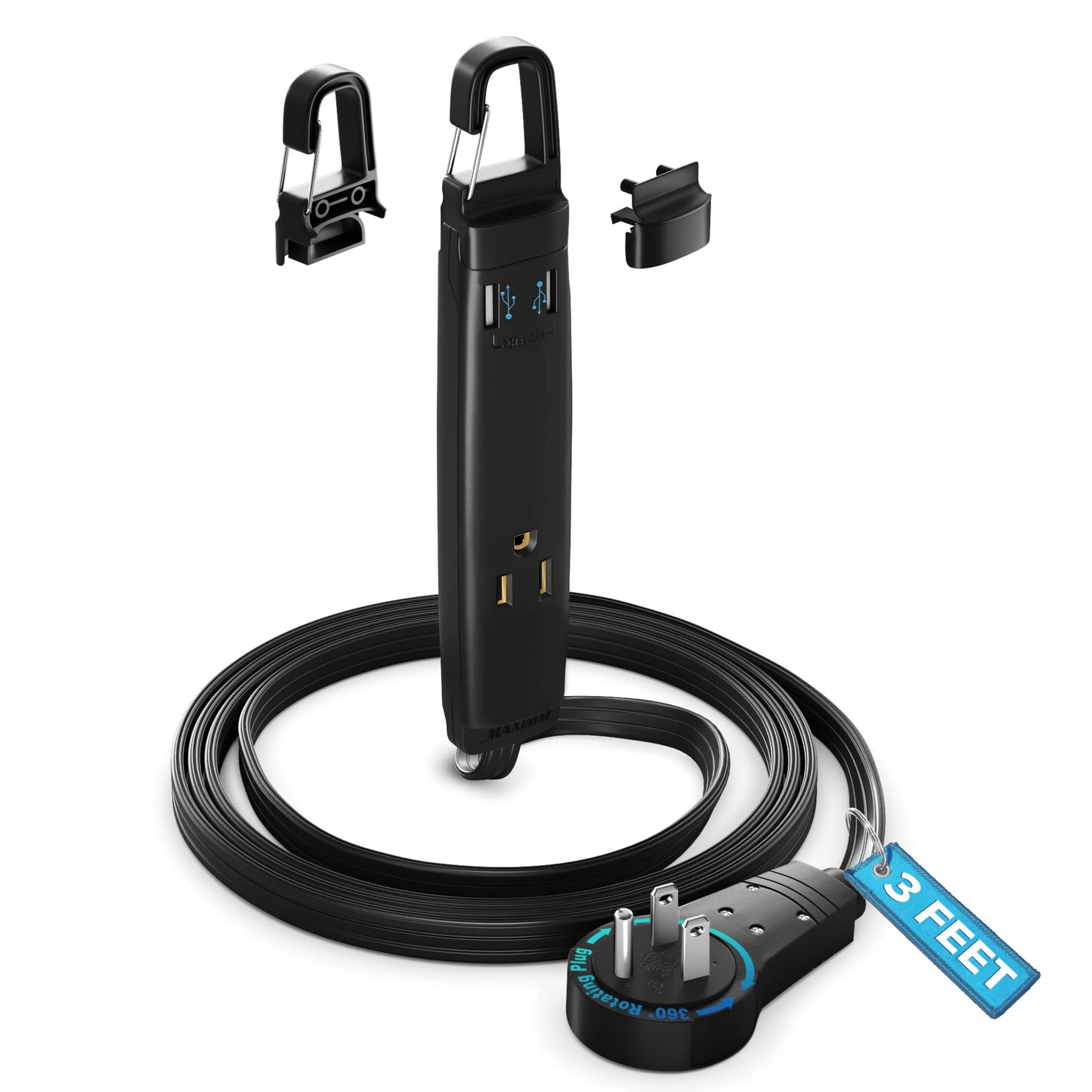 Rotating Flat Extension Cord USB