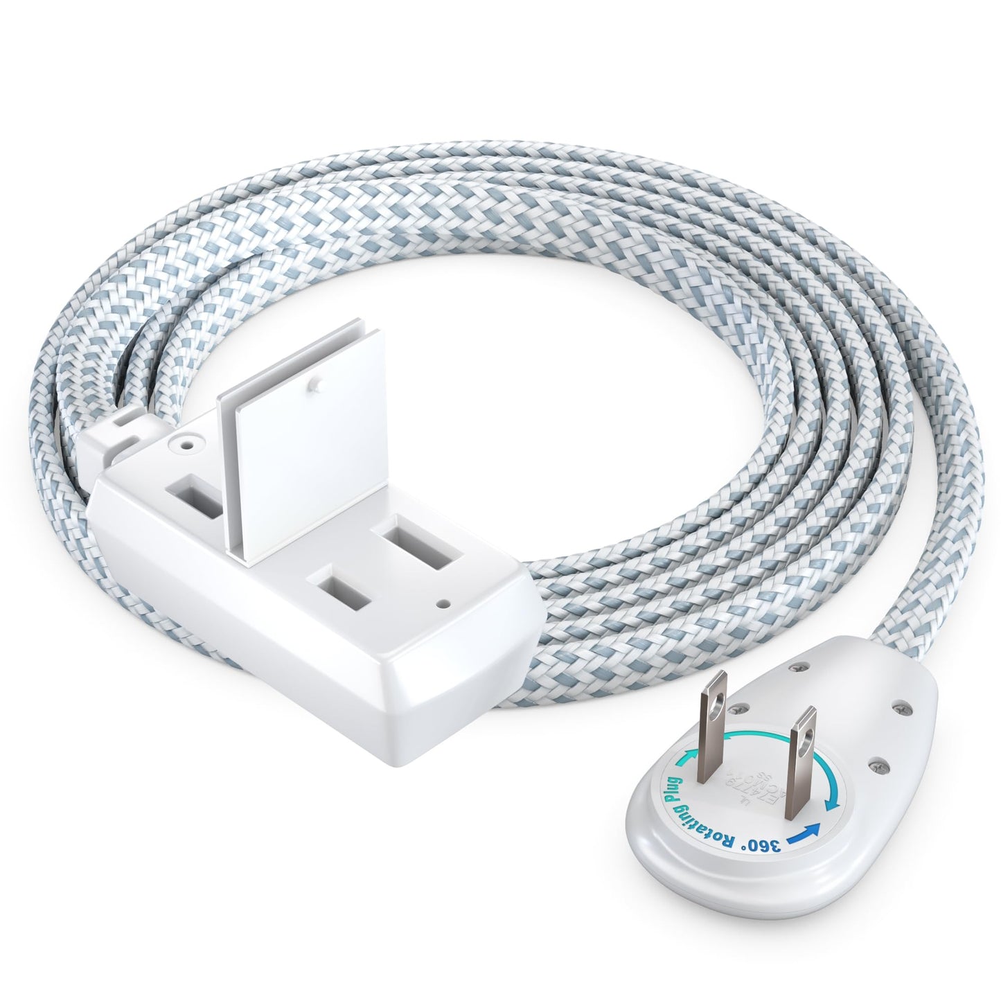 3-Outlet 2-Prong Rotating Flat Extension Cord - Braided
