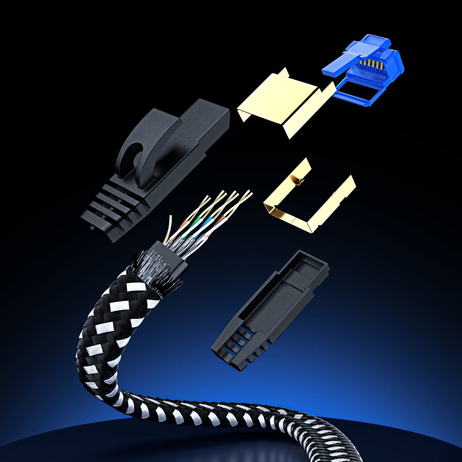 Maximm Cat7 Flat Braided Ethernet Cable, Network LAN Internet Patch Cable