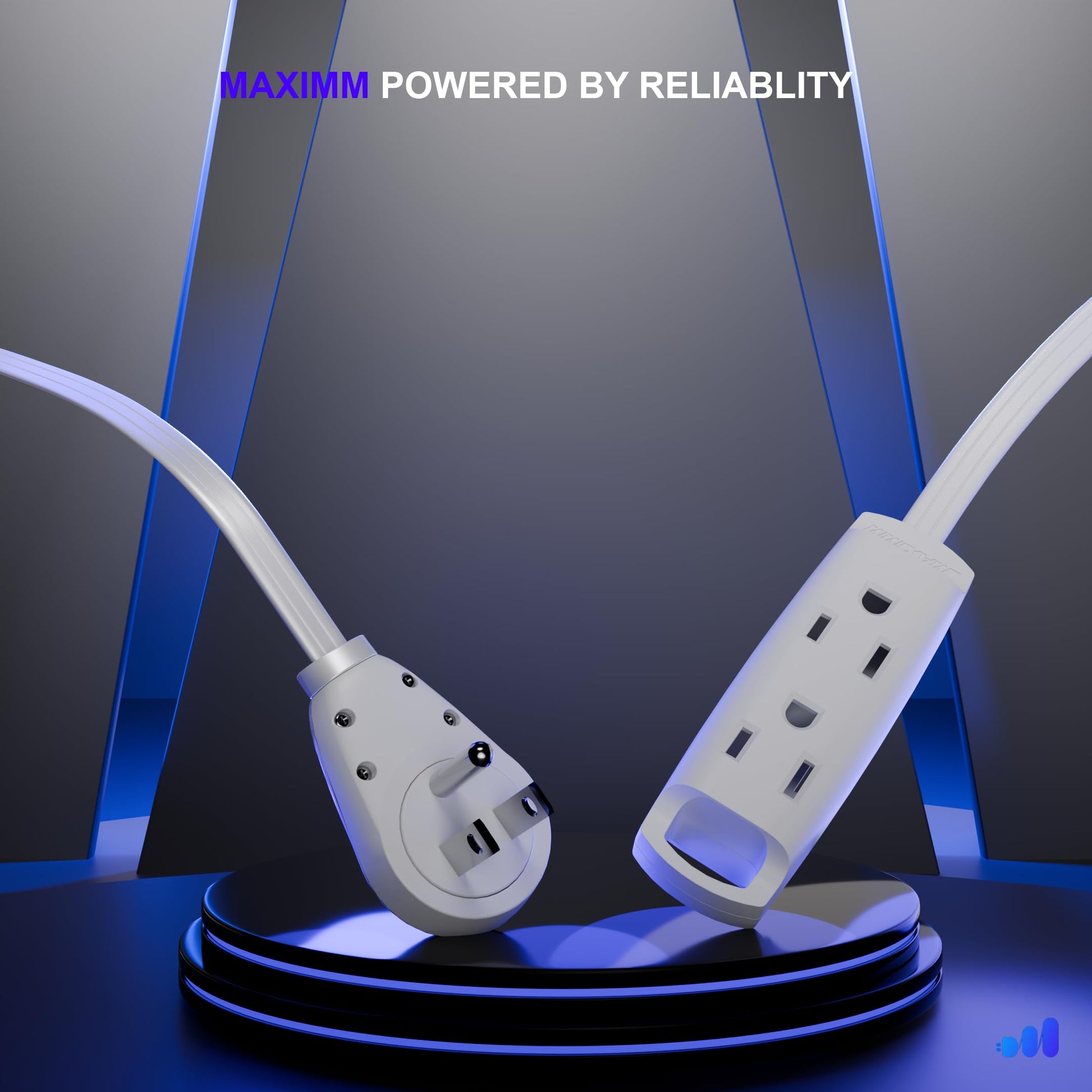 Maximm 3-Outlet 360° Rotating Flat Plug Extension Cord, 14AWG Heavy Duty Flat Wire with Hanging Loop, 2-Sided Multi-Outlet Power Strip, UL Certified