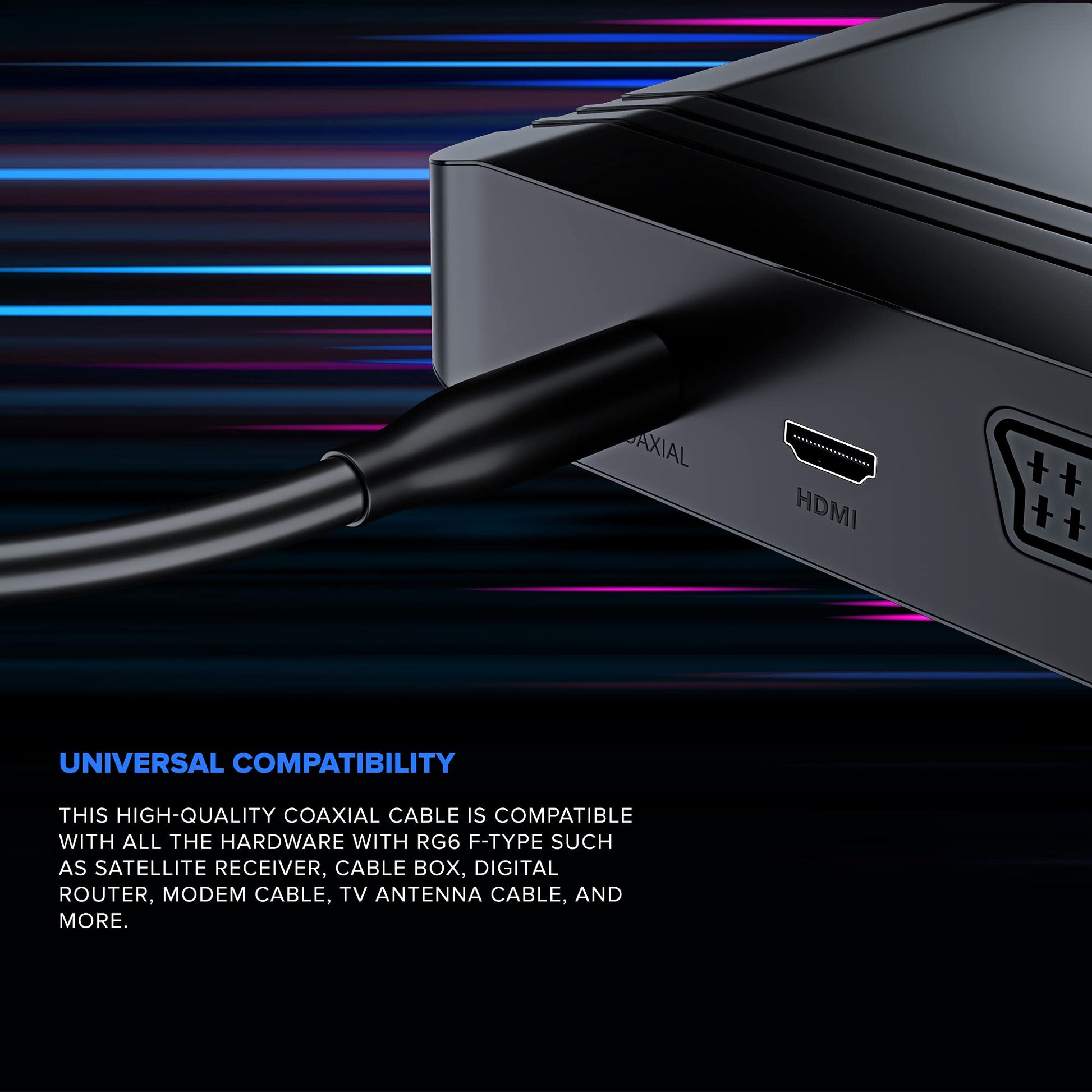 Maximm Coaxial Cable - Outdoor RG6 Coax Cable, with Gold Plated F-Connectors