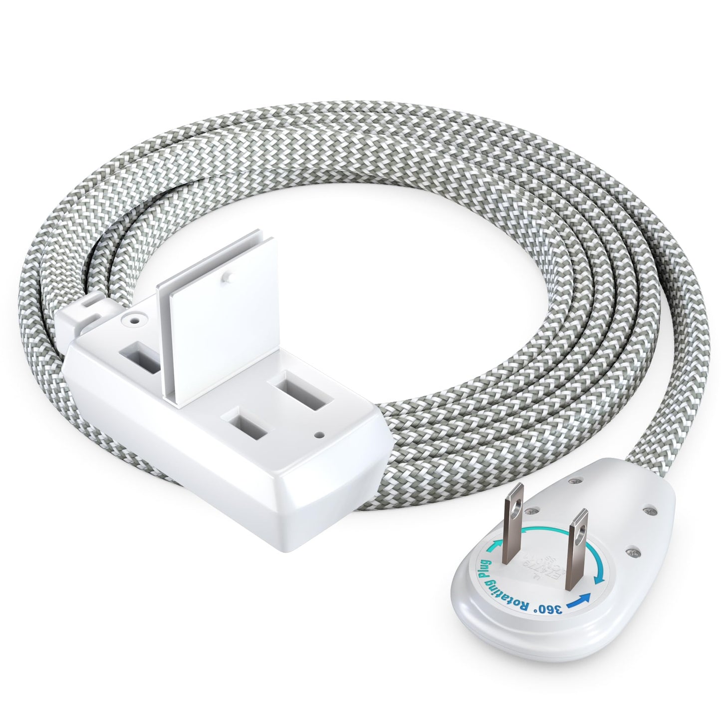 3-Outlet 2-Prong Rotating Flat Extension Cord - Braided