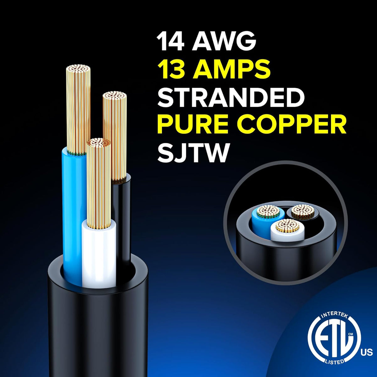 1-Outlet Extension Cord 14 Gauge - Black