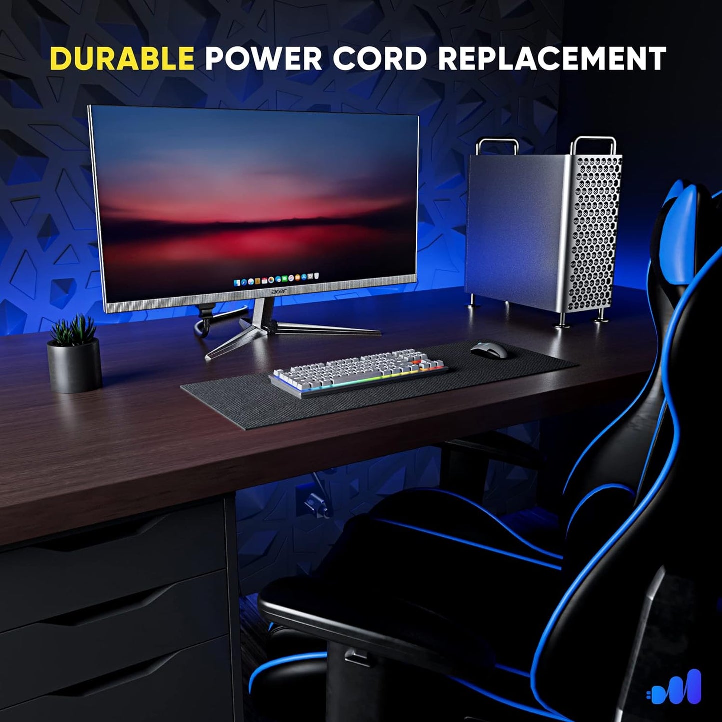 Maximm Universal Computer Monitor Power Cord, C13 Power Cable for Monitor, PC, Desktop, Printer, Scanner, 16 AWG