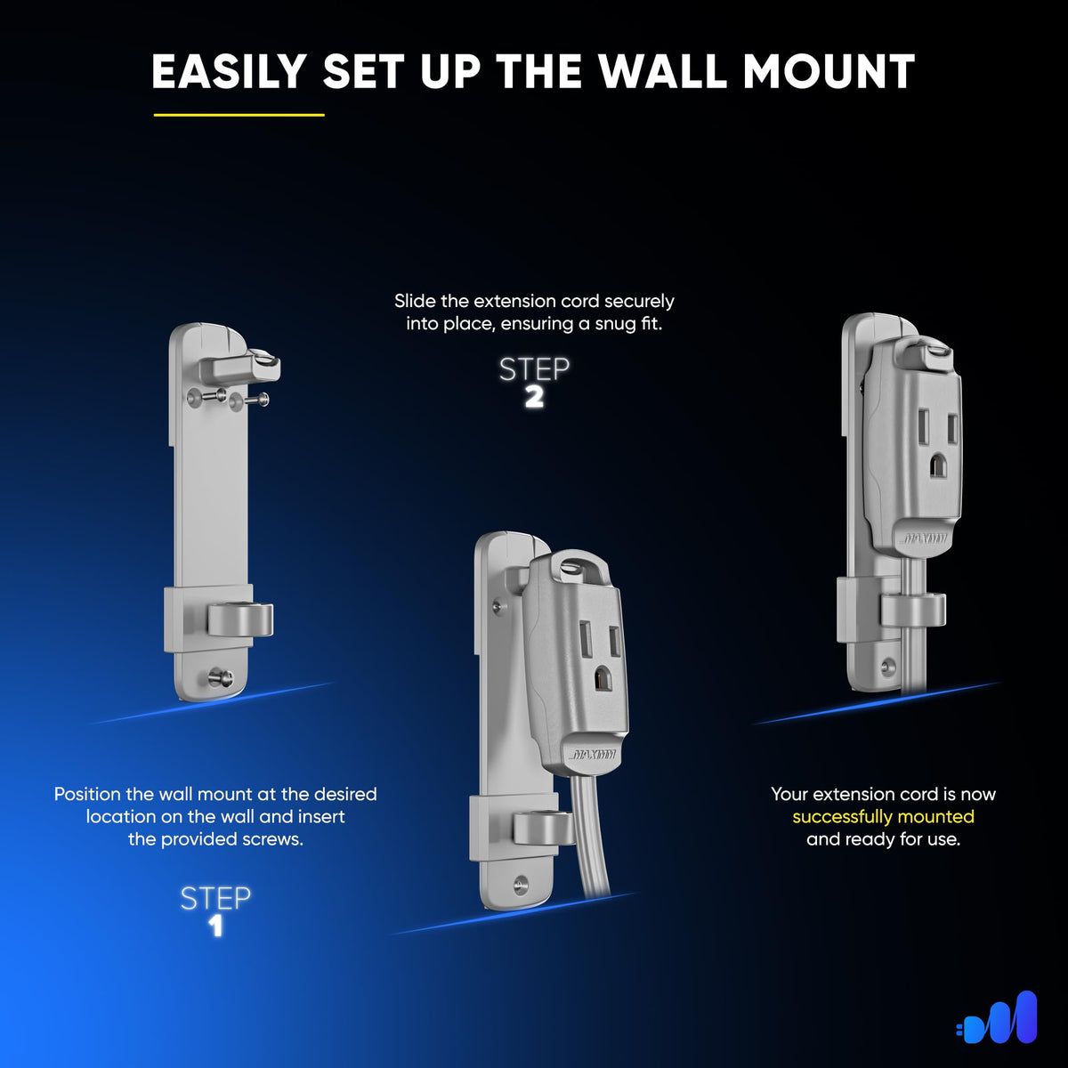 1-Outlet Rotating Flat Extension Cord with Wall Mount 14 Gauge