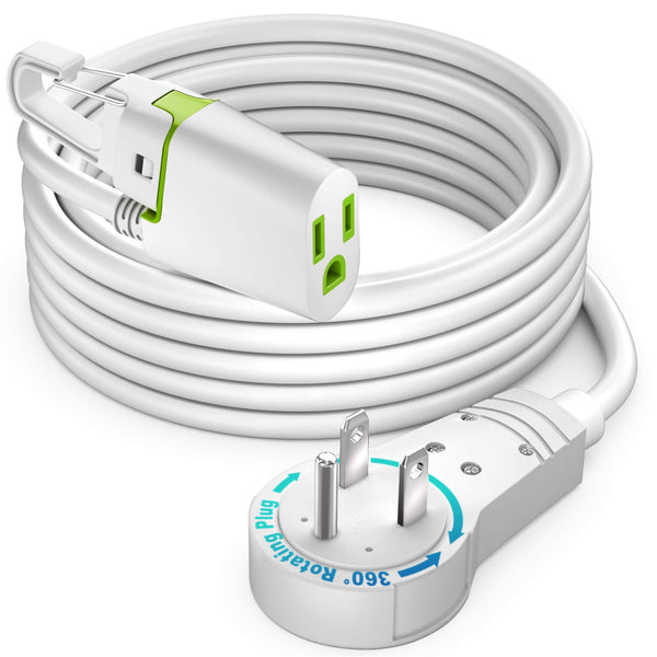 1-Outlet Rotating Flat Plug Extension Cord with Removable Hook 16 Gauge
