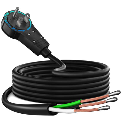 360 Degree Rotating Flat Plug - Replacement Power Cord with Open End, 14AWG 3 Conductor, Pigtail Open Cable