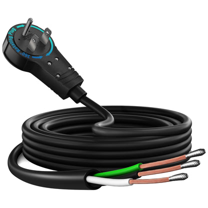 360 Degree Rotating Flat Plug - Replacement Power Cord with Open End, 14AWG 3 Conductor, Pigtail Open Cable