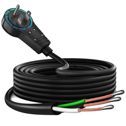 360 Degree Rotating Flat Plug - Replacement Power Cord with Open End, 14AWG 3 Conductor, Pigtail Open Cable