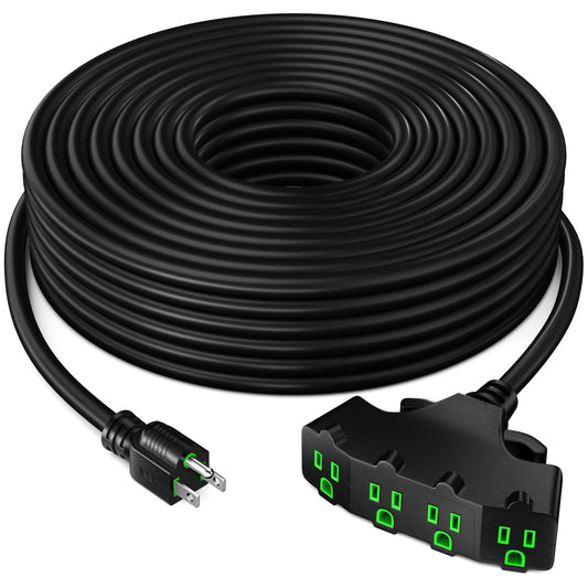 Maximm 10/3 SJTW Extension Cord 3 Feet, 10AWG Black, 3 Prong Plug 4-Outlet Heavy Duty 15A, 1875W