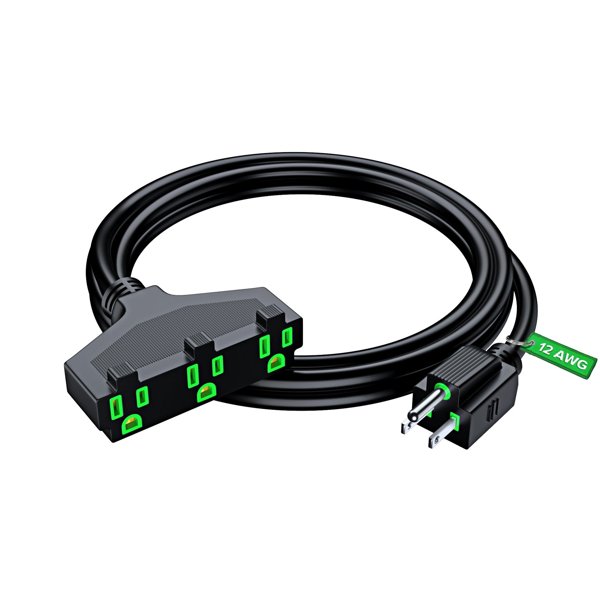 Maximm 12/3 Extension Cord, 12AWG, Black ETL Listed, 3 Prong Plug 3-Outlet SJTW Heavy Duty Indoor, Weather Resistant - Power Cord for Garden, Lawn, Appliances