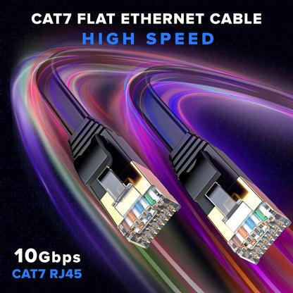 Maximm Cable Cat7 Flat Ethernet Cable, 10 Gbps, 600 MHz, Shielded RJ45 Gold Connectors Ultra-Thin Flexible Design for Home & Office Networking