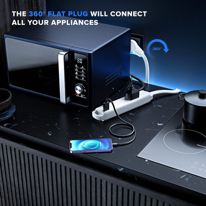 360 Degree Rotating Flat Extension Cord with USB Ports, 16 AWG