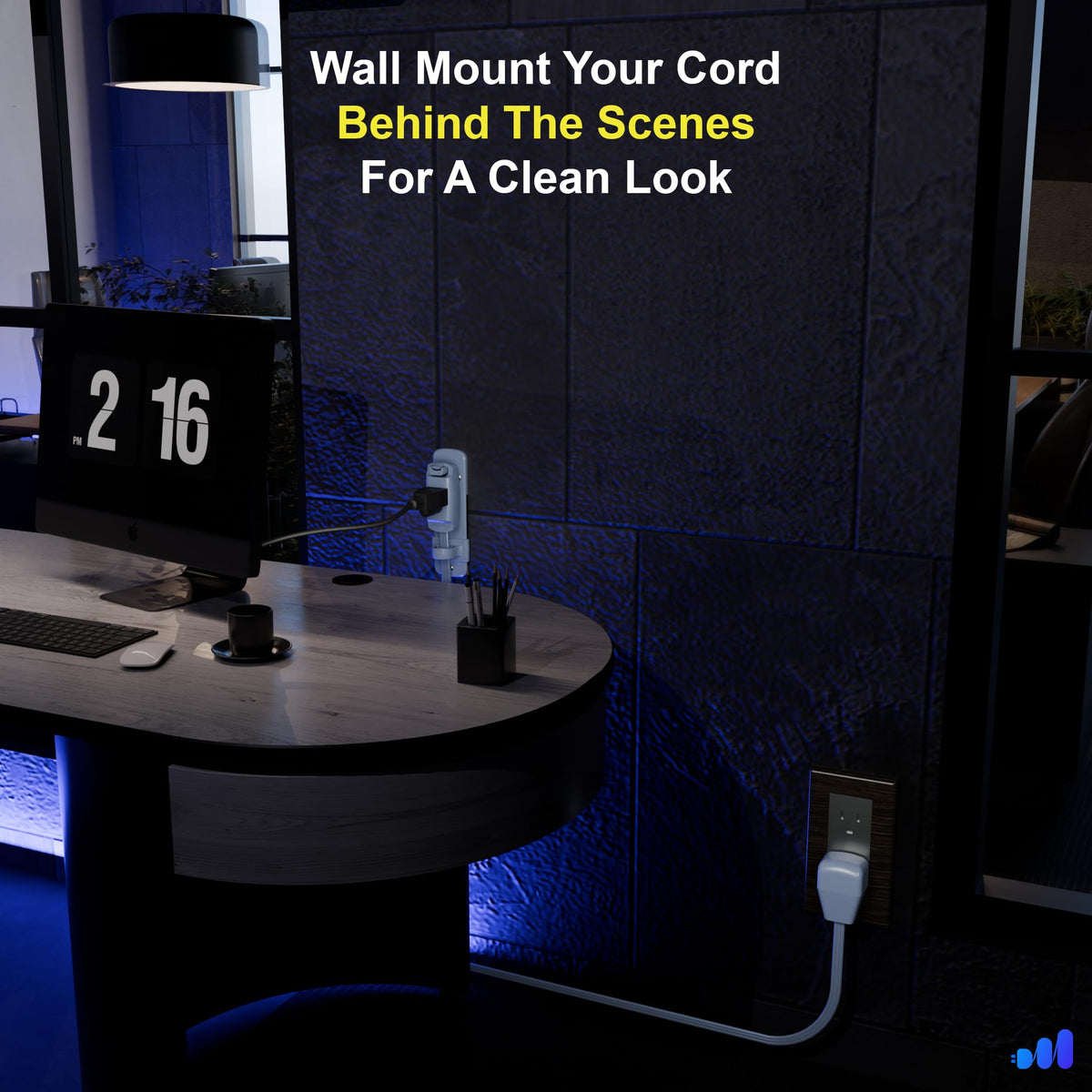 1-Outlet Flat Extension Cord with Wall Mount 14 Gauge
