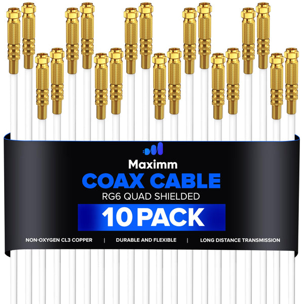 Coaxial Cable Quadshield Straight to Straight End with Spring 10 Pack