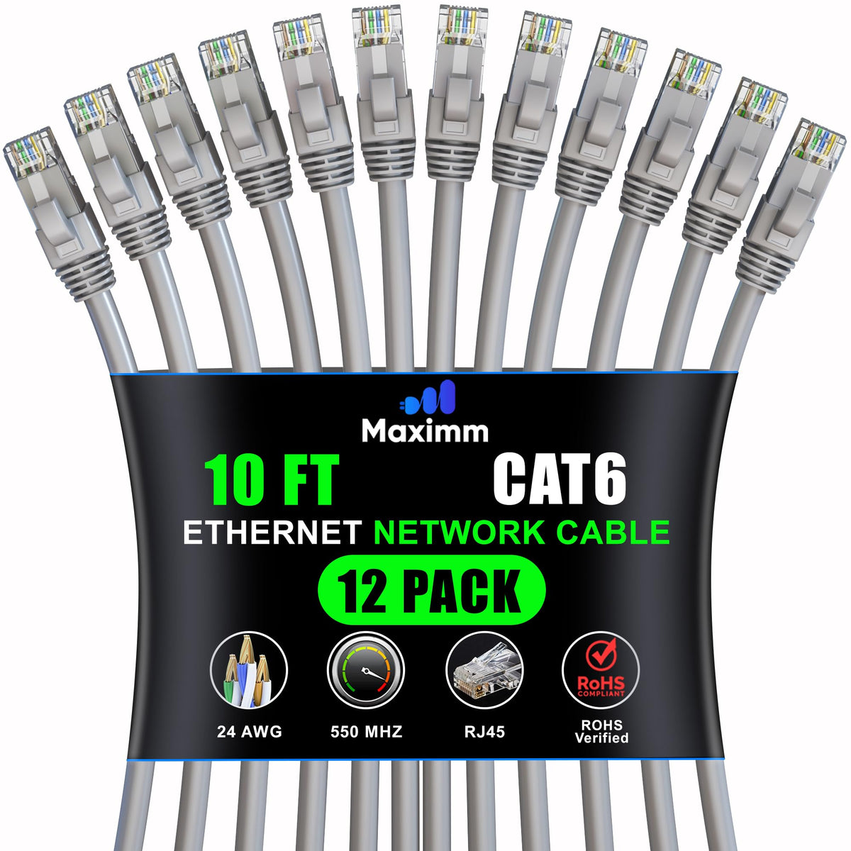 12-Pack - Cat 6 Ethernet Cable CCA Short to Mid