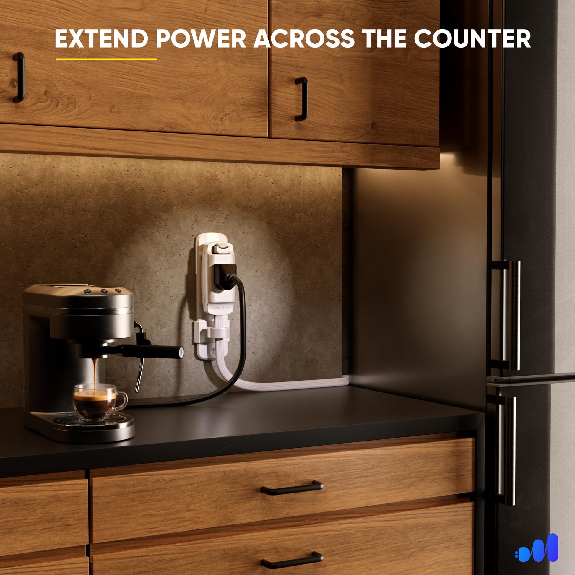 1-Outlet Rotating Flat Extension Cord with Wall Mount 14 Gauge