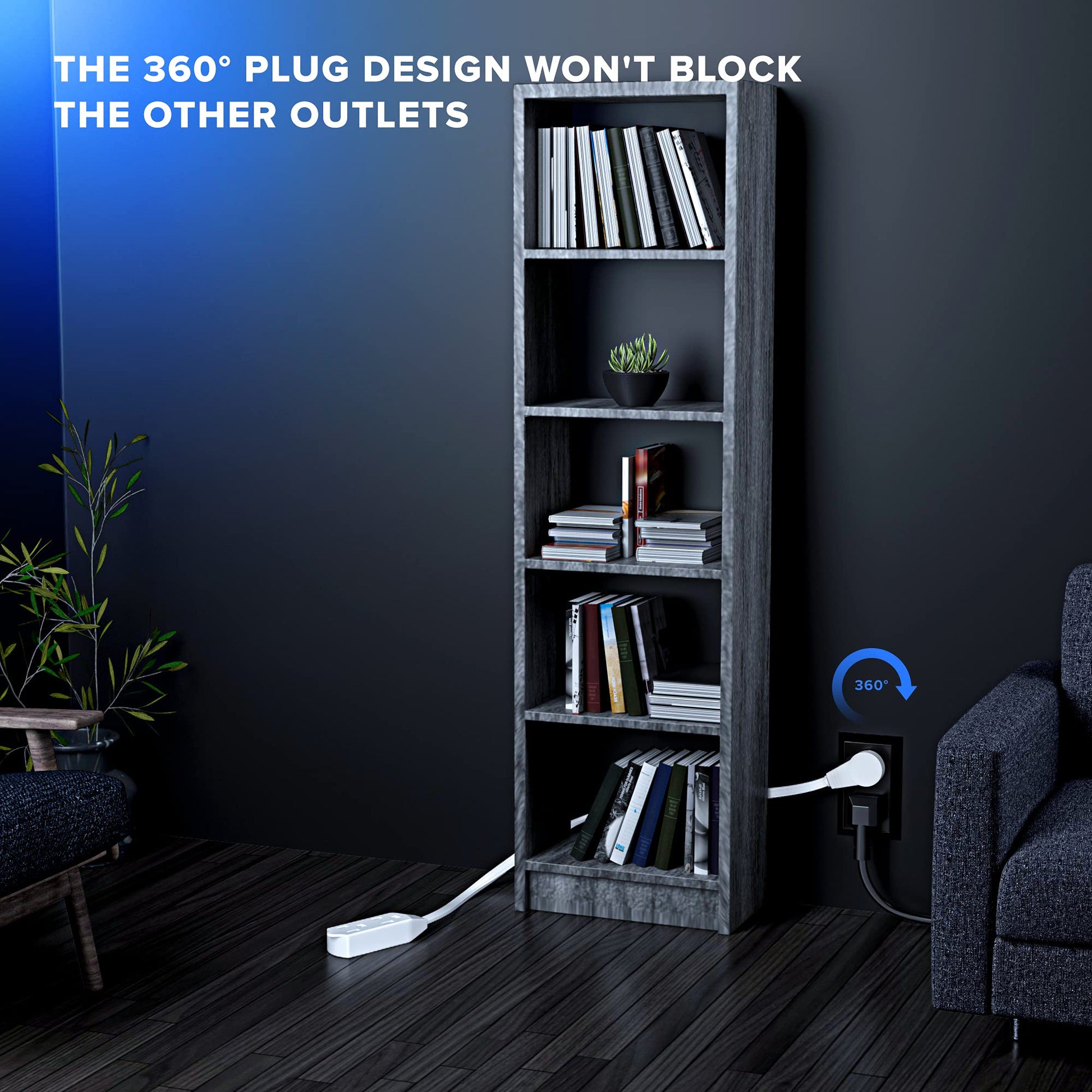 Maximm Cable 360° Rotating Flat Plug Extension Cord, 16 AWG 3 Outlet, 10 Pack