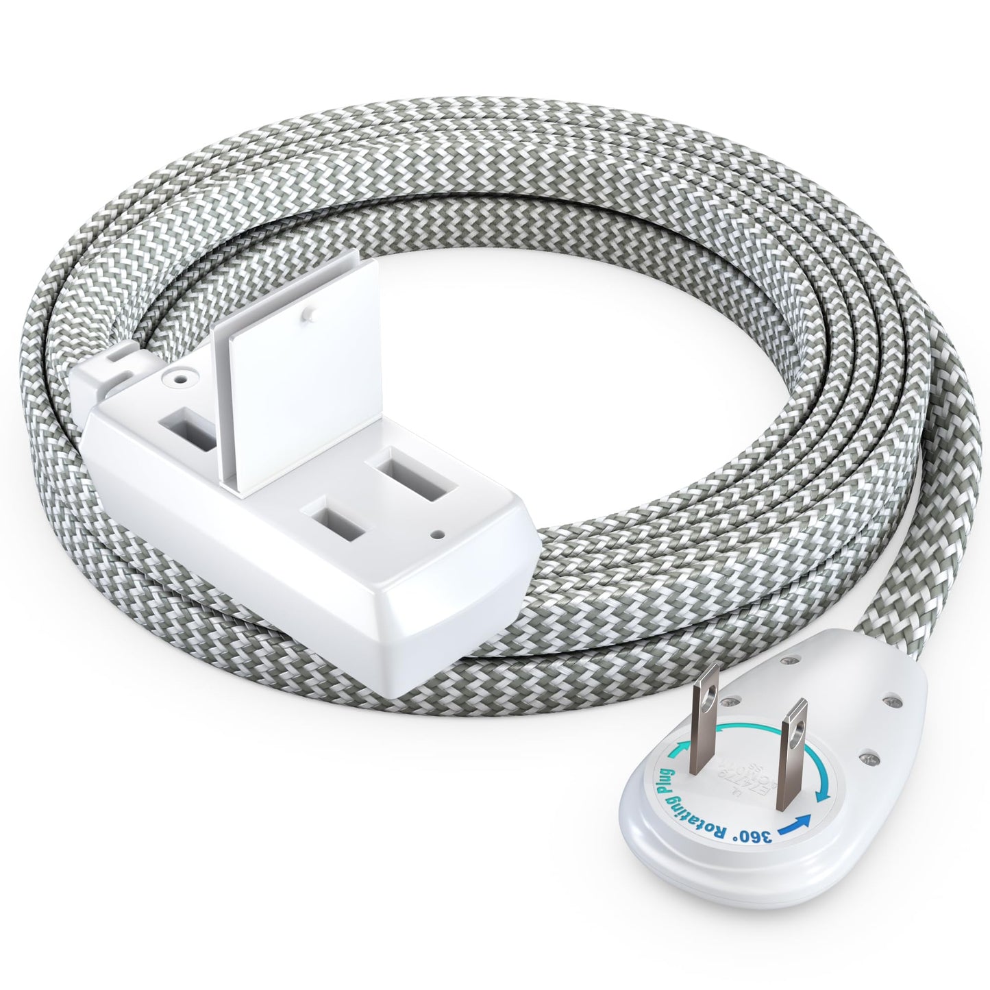 3-Outlet 2-Prong Rotating Flat Extension Cord - Braided