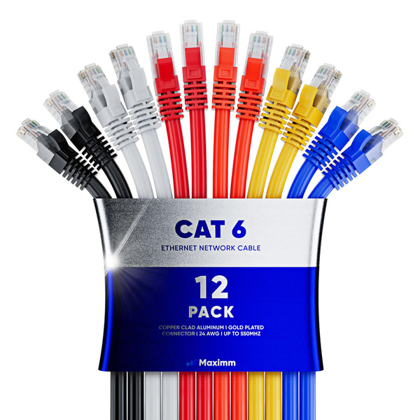12-Pack Cat 6 Ethernet Cable Multicolor CCA