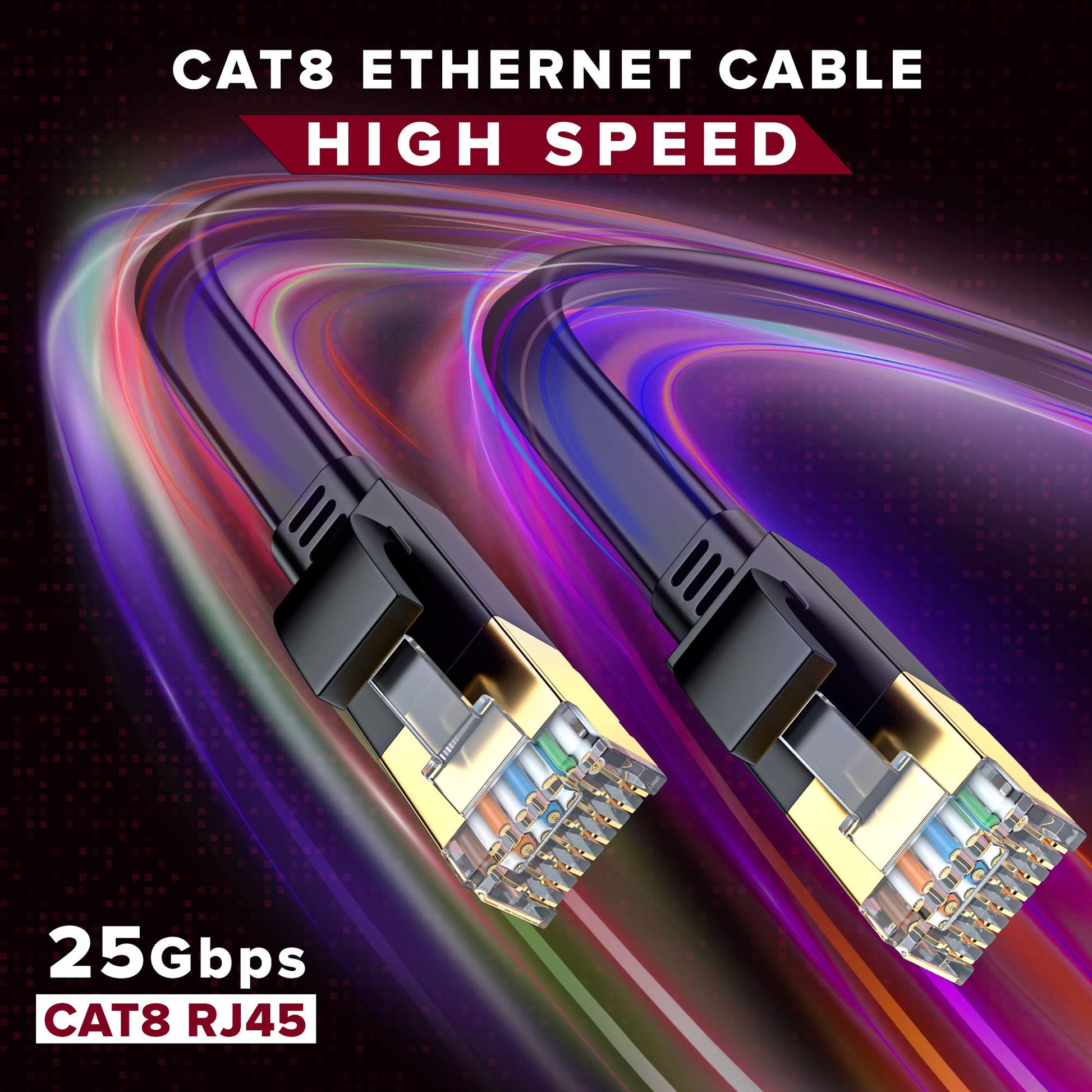 Maximm Cat8 Flat Ethernet Cable, High Speed LAN Internet Network