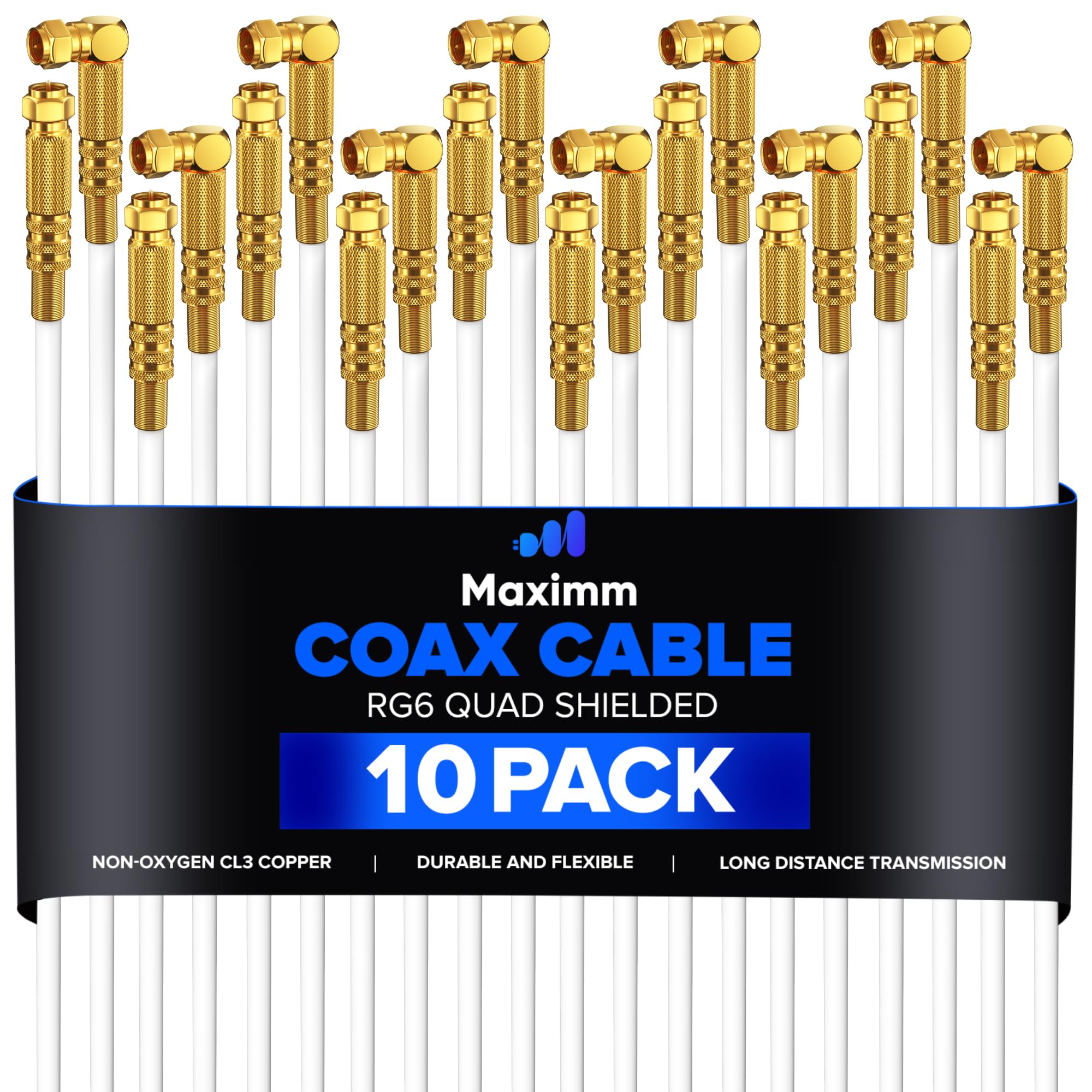 Coaxial Cable Quadshield Straight to Angled End 10 Pack – Maximm Cable