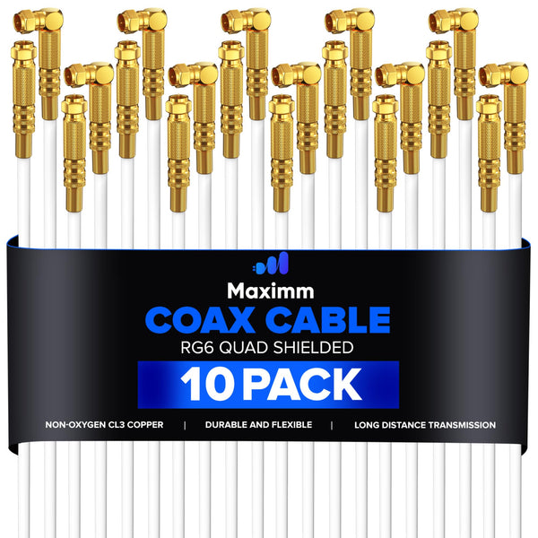 Coaxial Cable Quadshield Straight to Angled End 10 Pack