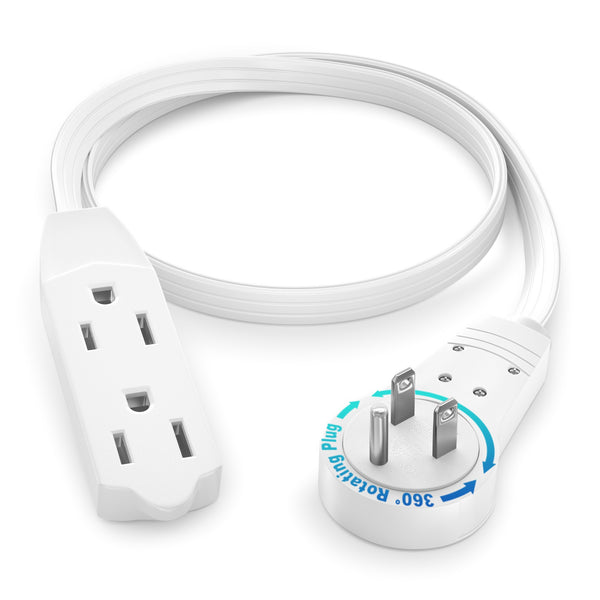 3-Outlet Rotating Flat Extension Cord 16 Gauge