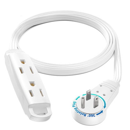 Maximm 360 Degree Rotating Flat Extension Cord Multi 3 Outlet Power Cord Grounded 16 AWG UL Certified (White)