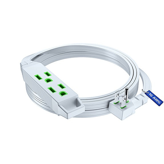 3-Outlet Flat Extension Cord 16 Gauge