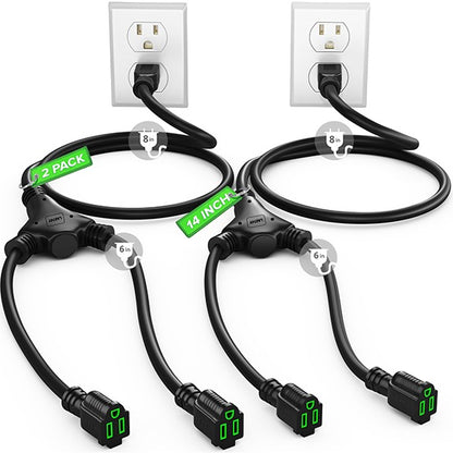 Extension Cord Splitter 12/3 AWG Indoor / Outdoor Rated, Heavy Duty Power Cords with Multiple outlets