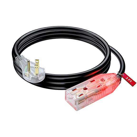 3-Outlet - Angled Plug Lighted Extension Cord, ETL
