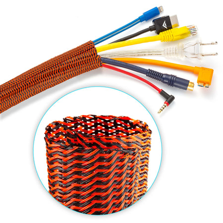 Maximm Cable Management Wire Loom Cable Sleeve Cord Cover / Protector Black Orange