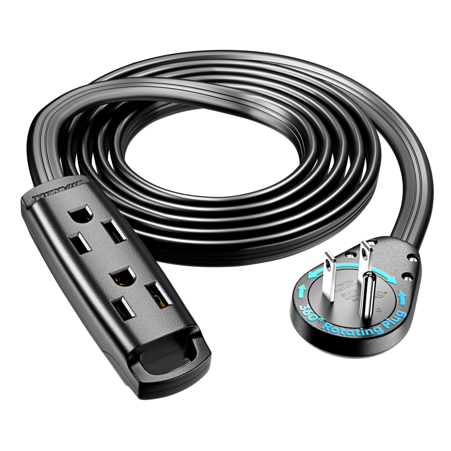 3-Outlet Rotating Flat Extension Cord 14 Gauge