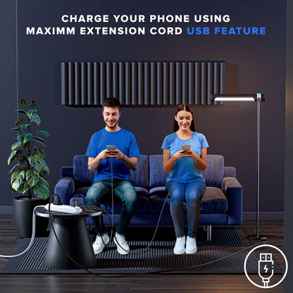 360 Degree Rotating Flat Extension Cord with USB Ports, 16 AWG