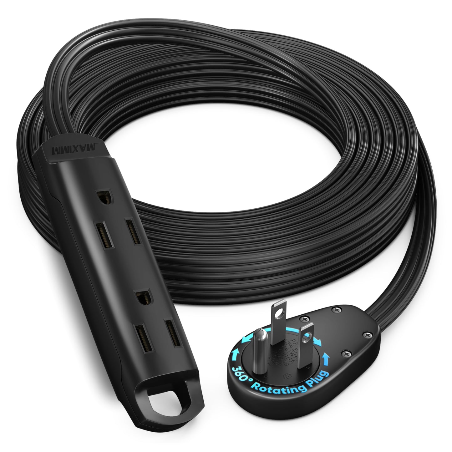 3-Outlet Rotating Flat Extension Cord 14 Gauge