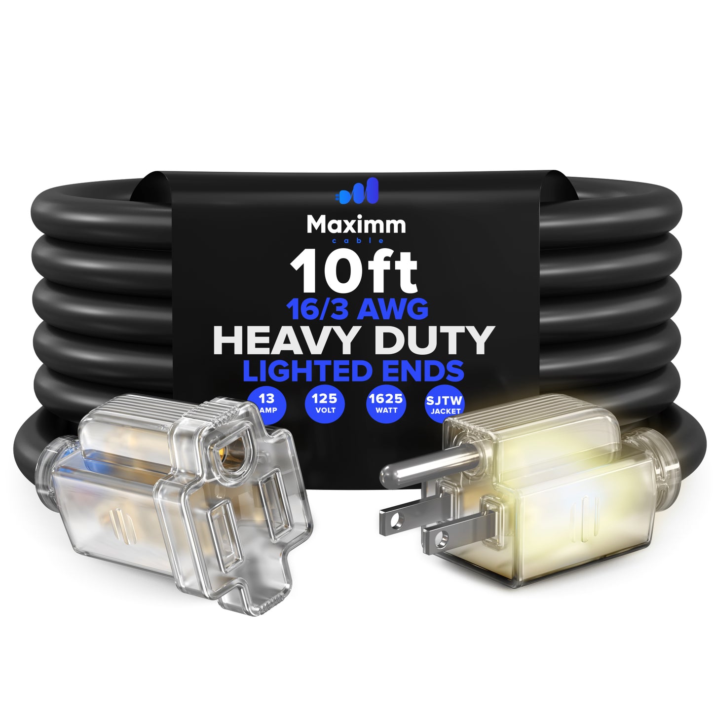 Extension Cord with Lighted Power Indicator Single Outlet 16 Gauge, SJTW, ETL Listed