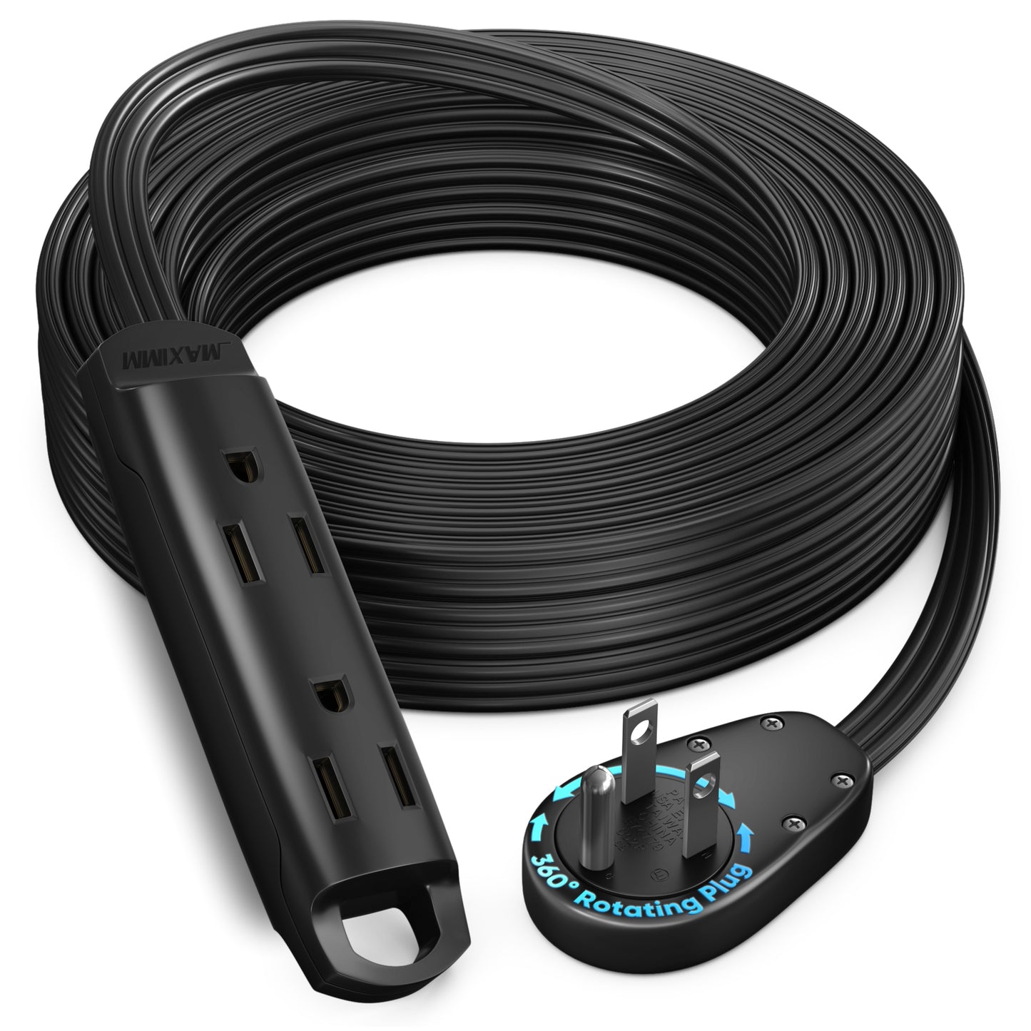 3-Outlet Rotating Flat Extension Cord 14 Gauge