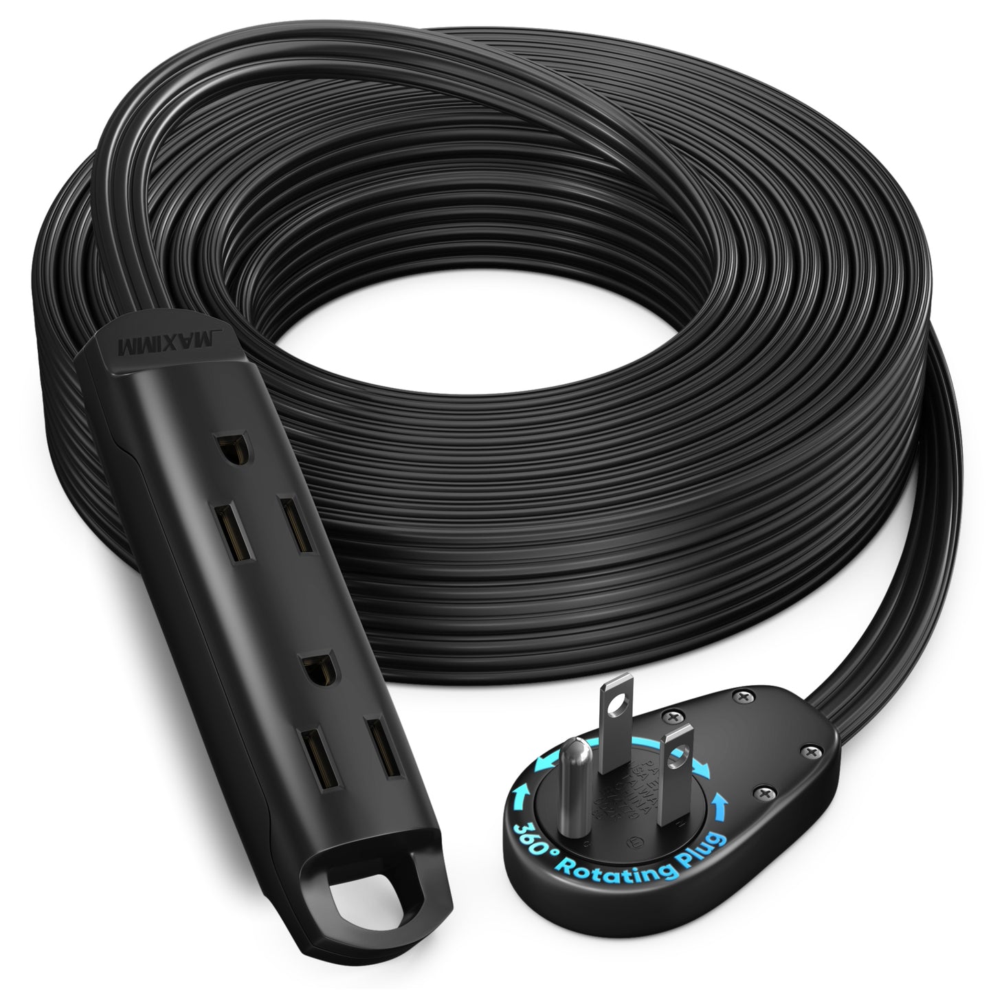 3-Outlet Rotating Flat Extension Cord 14 Gauge
