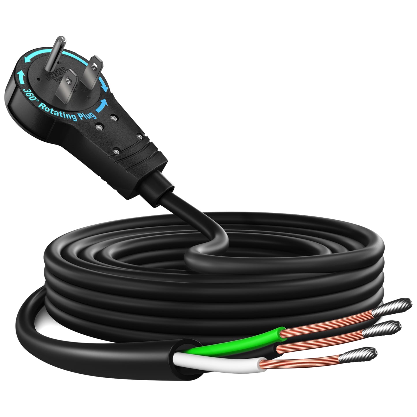 1-Outlet Rotating Flat Plug Extension Cord Pigtail End 14 Gauge
