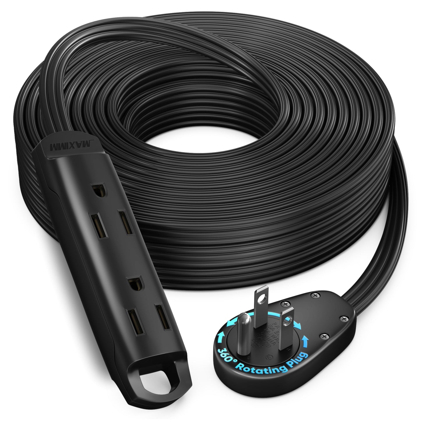 3-Outlet Rotating Flat Extension Cord 14 Gauge