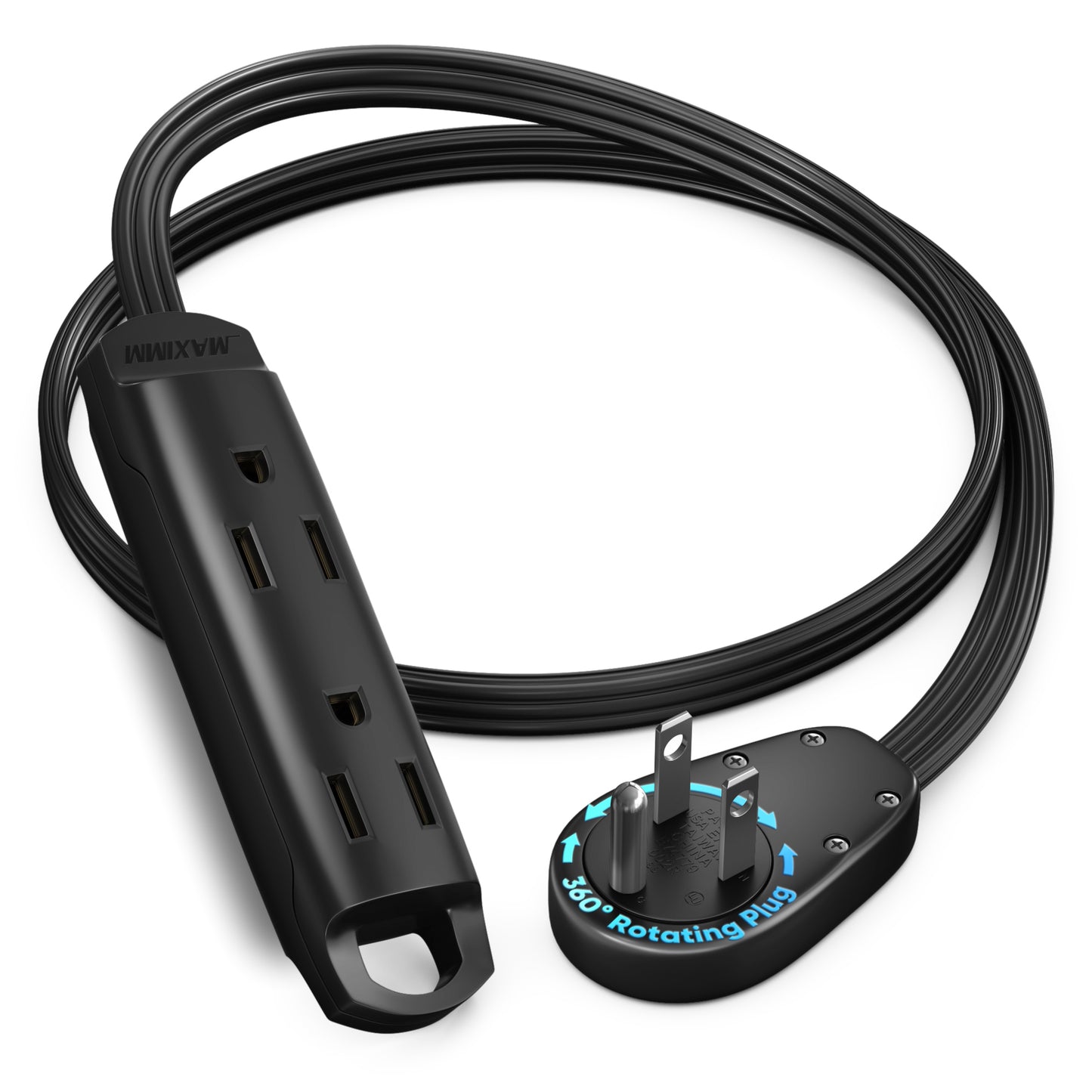 3-Outlet Rotating Flat Extension Cord 14 Gauge