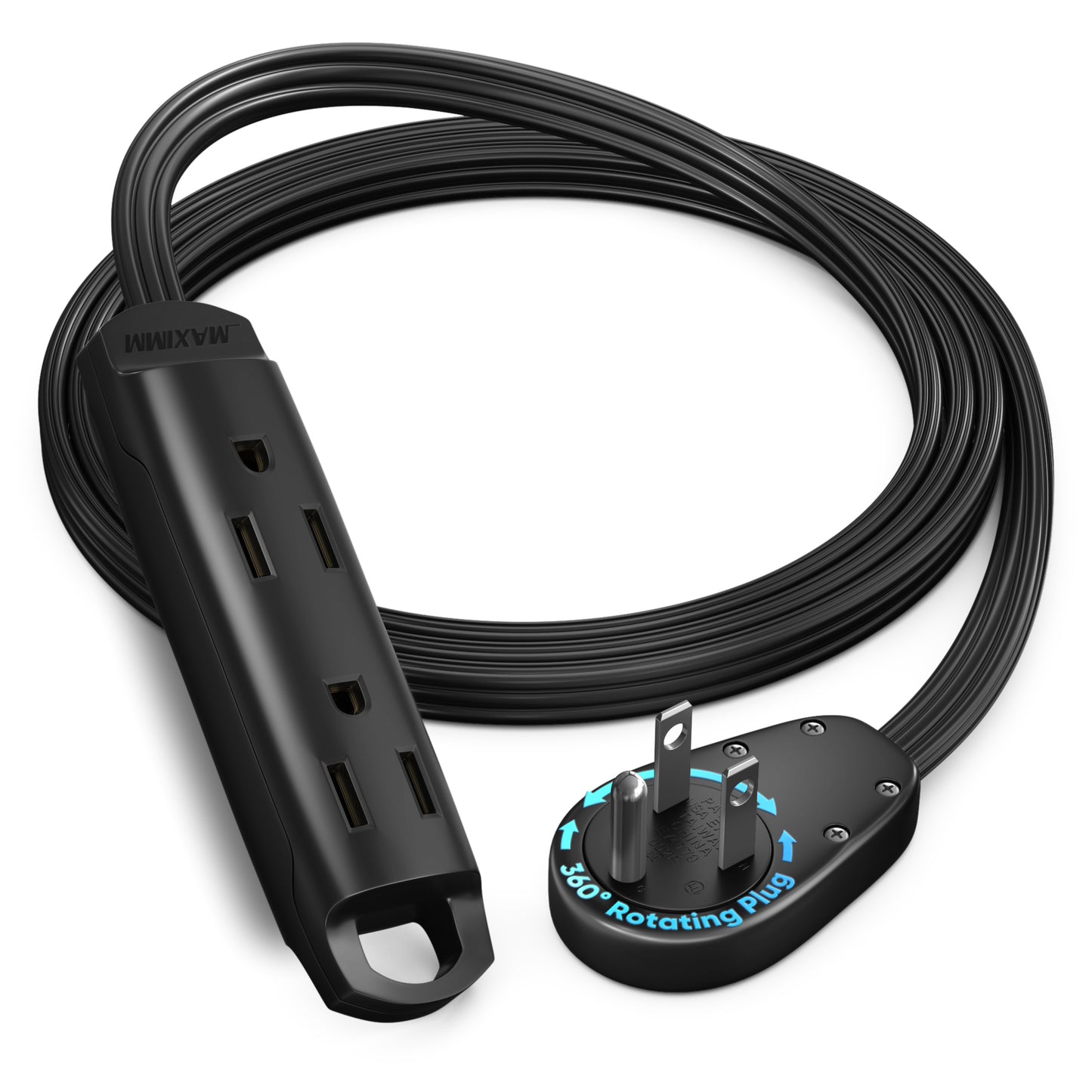 3-Outlet Rotating Flat Extension Cord 14 Gauge