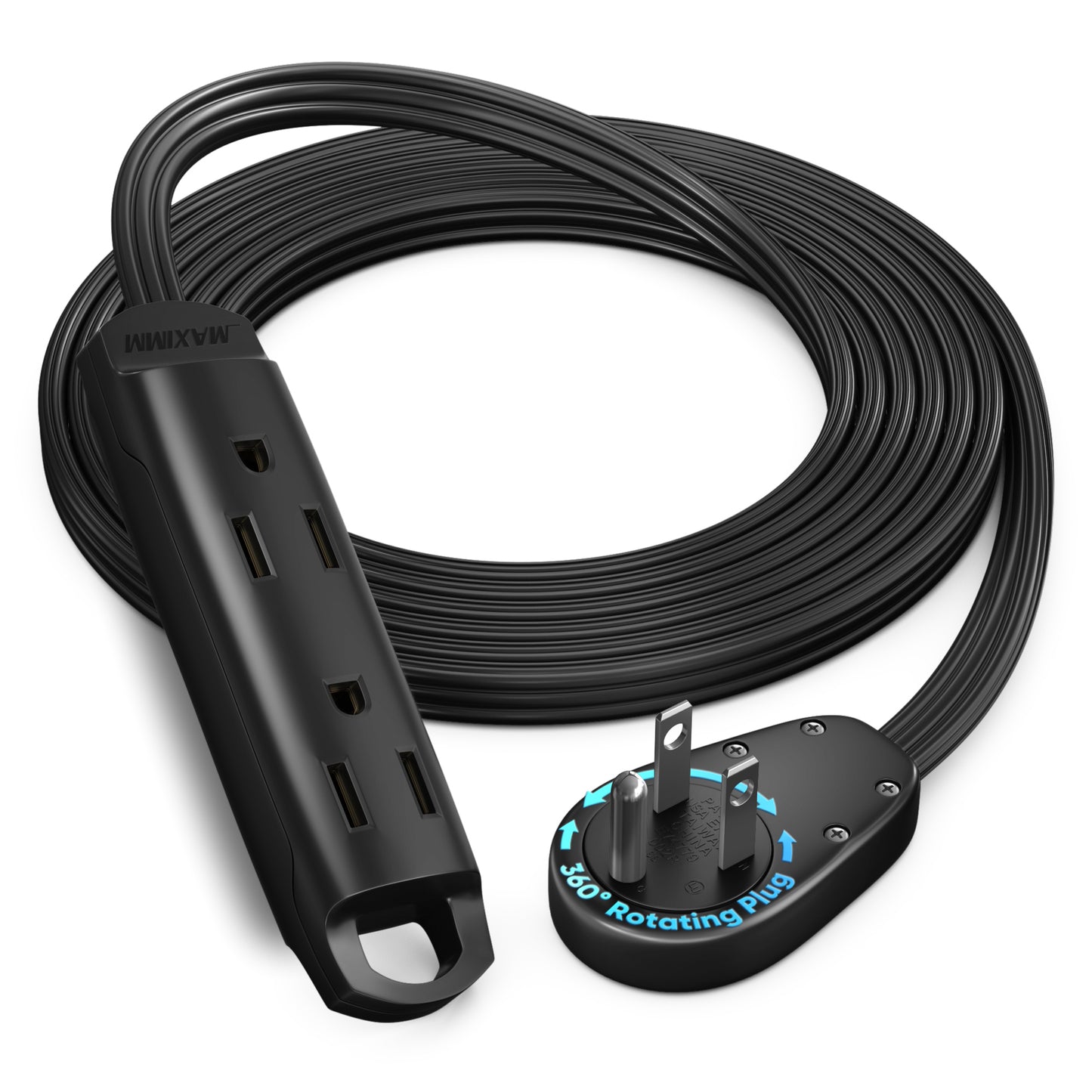 3-Outlet Rotating Flat Extension Cord 14 Gauge